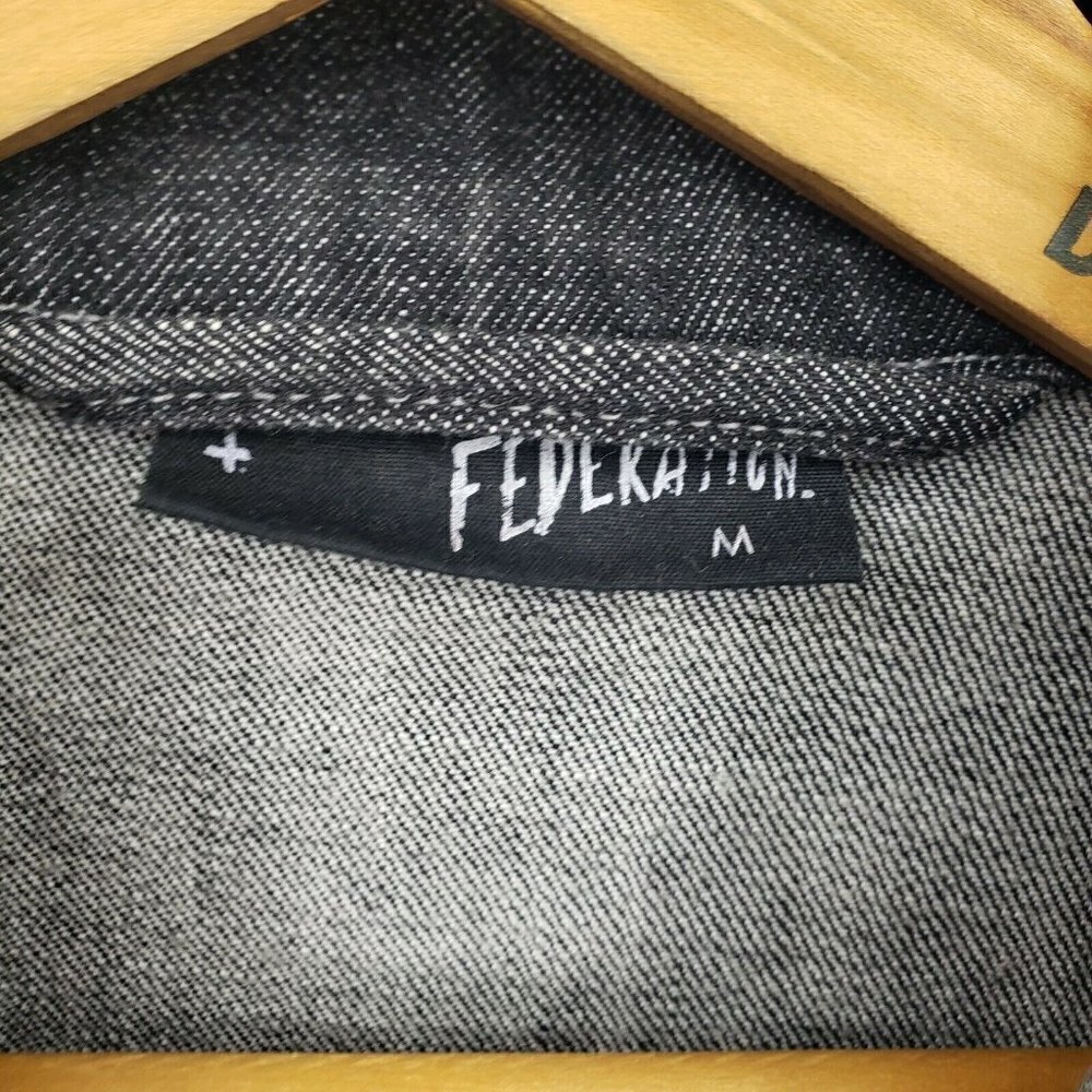 Federation + Denim Jacket Mens Medium Black Button Front - Picture 2 of 5